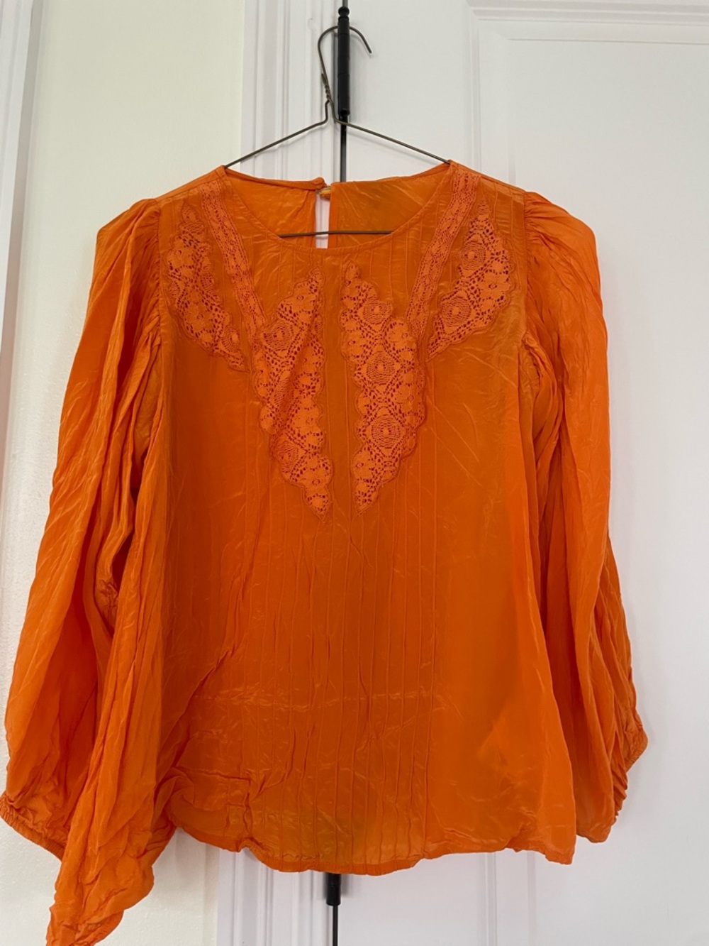 Women's Orange decorative-Trim long sleeved blouse